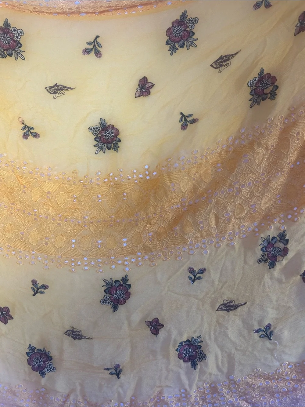 Embroidered Yellow Floral Women's Scarf